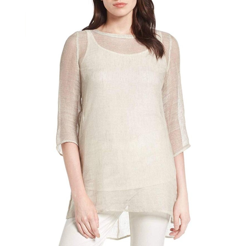 Eileen Fisher LINEN Woven Tunic Top Cover-Up NWT S NEW sun protection layer